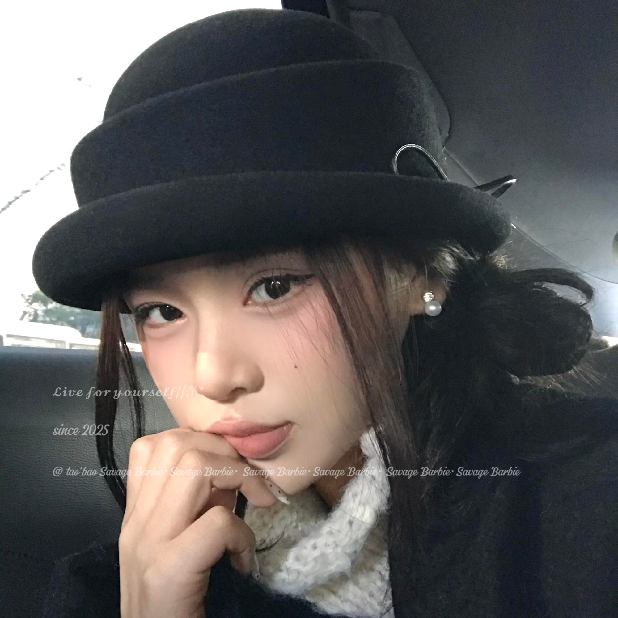 复古北国黑色卷边羊毛礼帽女法式赫本风名媛留洋大小姐千金帽秋冬