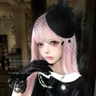 哥特亚文化黑色蕾丝蝴蝶结礼帽暗黑系Lolita辣妹发箍高级感发饰女
