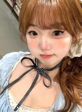 韩系纯欲甜酷少女黑色波点丝带氛围感蝴蝶结绑带项链双层叠戴颈链