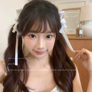 芭蕾风白色蝴蝶结发夹甜美少女双马尾对夹洛丽塔减龄头饰发饰 法式