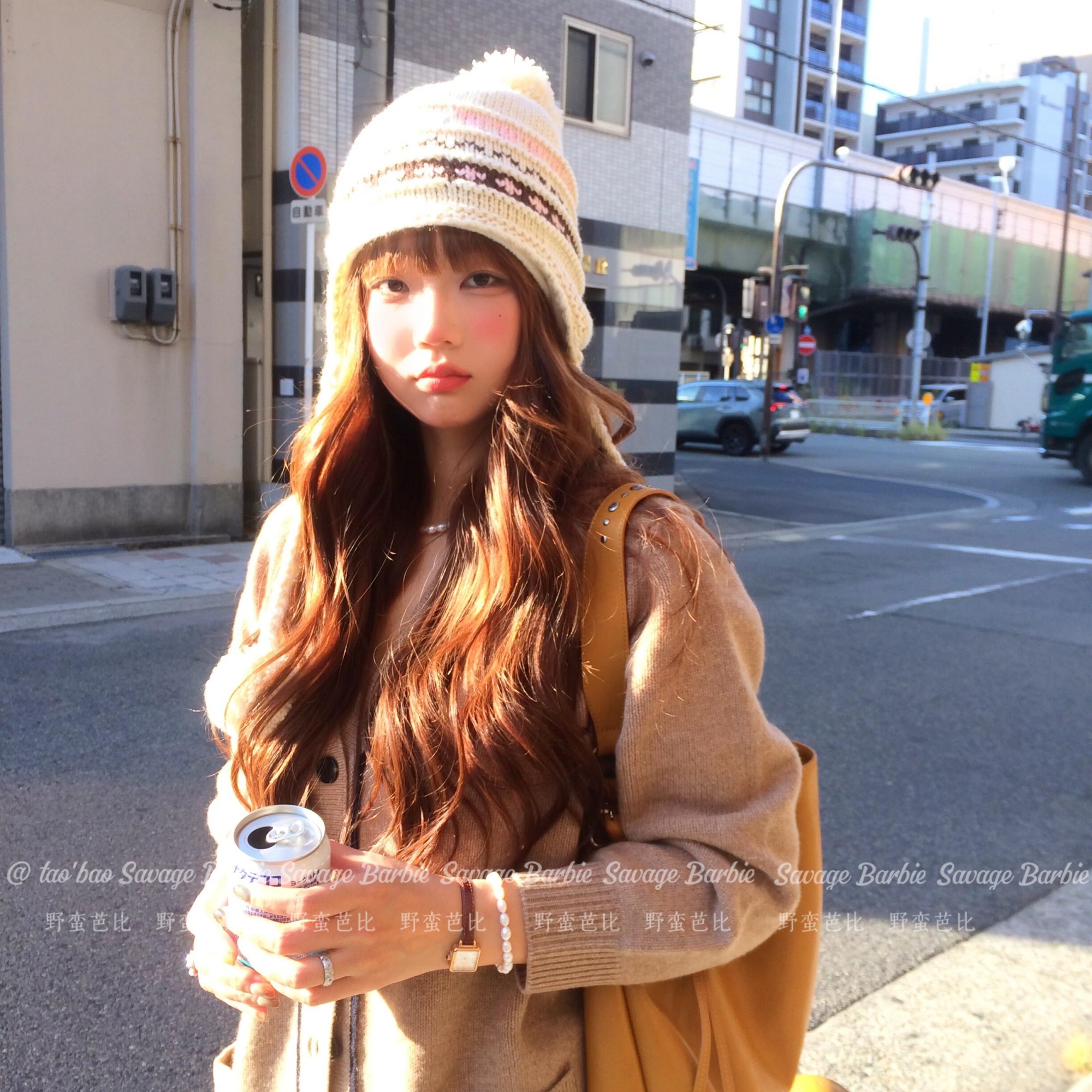 复古韩系毛球针织帽子女秋冬费尔岛显脸小保暖加厚防寒护耳雷锋帽