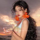 明媚感夸张橙色花朵耳钉波西米亚欧美高级感耳环小众设计感耳饰女