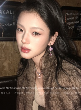 超闪粉色樱花水滴项链高级感轻奢气质锁骨链名媛千金晚礼服颈链女