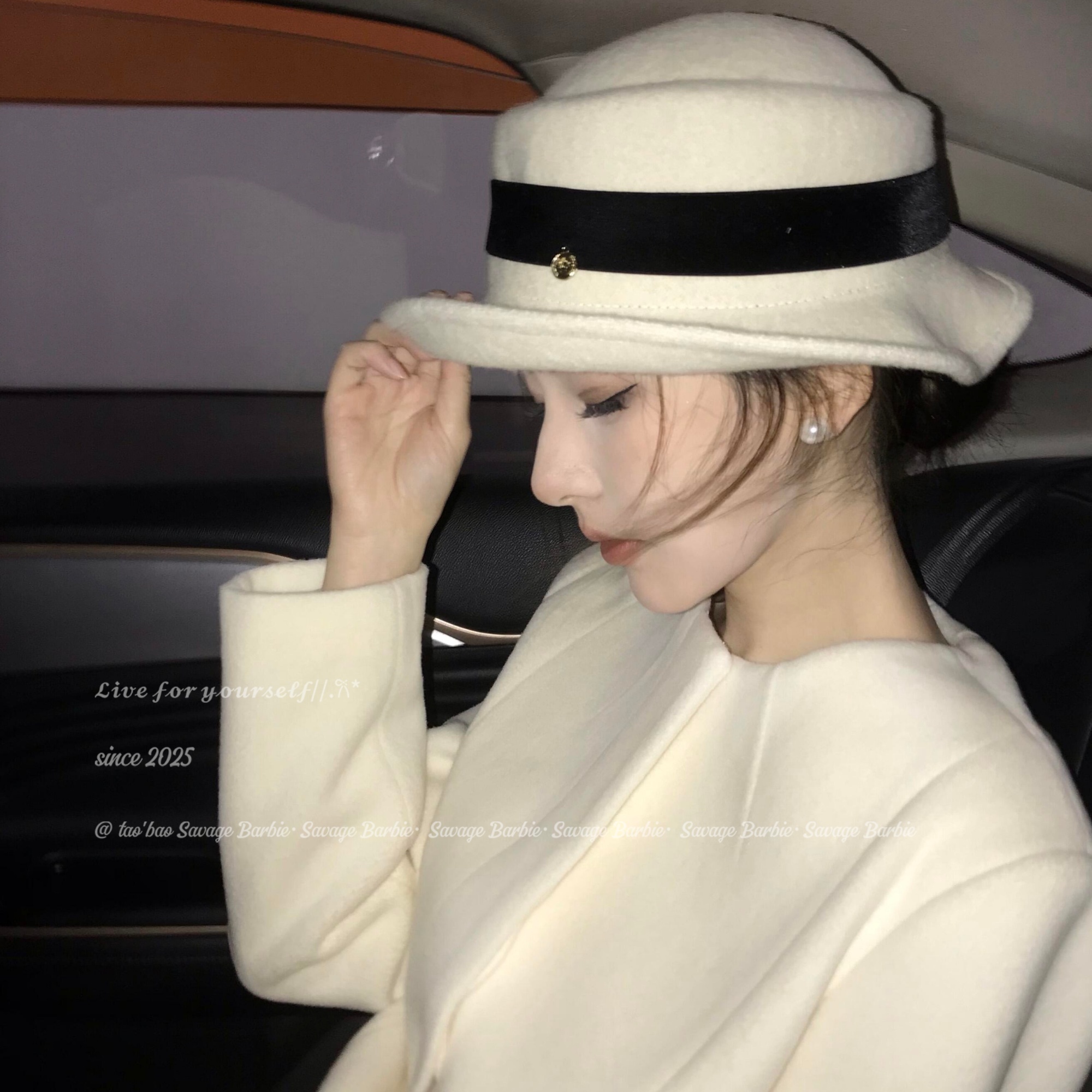 法式赫本风白色卷边羊毛呢帽子留洋千金大小姐名媛风圆顶渔夫帽女