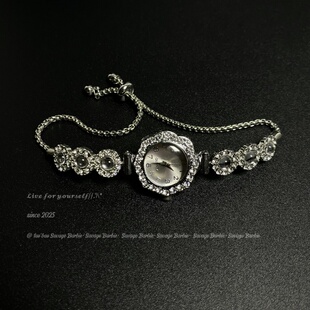 Vintage古着满钻抽拉绳手表复古高级感气质手链简约百搭通勤首饰