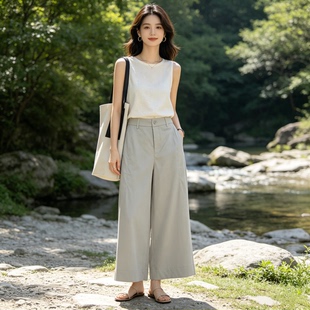 实拍HM26108春夏2026新款简约通勤中高腰女裤九分直通休闲裤工厂
