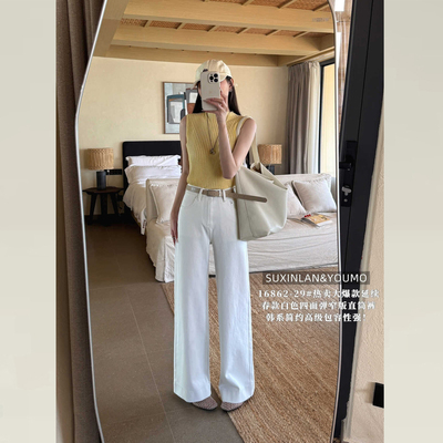 版型超好看的白色窄版直筒牛仔裤