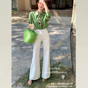 TOP欧制白色微喇牛仔裤女2026早春新款高腰显瘦不贴腿喇叭裤5775