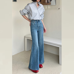 型超好看 版 裤 子2025新款 ISMX蓝色微喇牛仔裤 今年流行爆款 女款