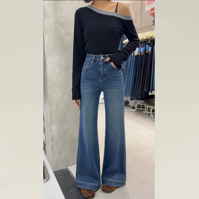 秋冬加绒微喇牛仔裤子微喇叭长裤