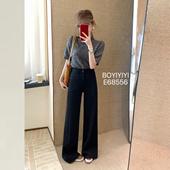 Boyiyiyi黑色加绒直筒牛仔裤 子女 裤 阔腿宽松高腰显瘦版 型超好看