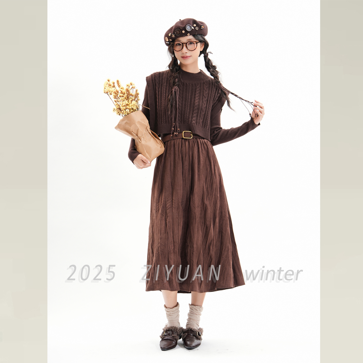 温柔高知穿搭法式连衣裙时尚套装