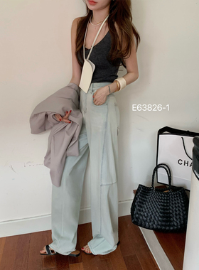 高个子浅蓝色弯刀牛仔裤女2026新款裤子梨型身材粗腿宽胯显瘦长裤