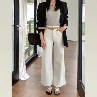 小个子白色阔腿牛仔裤女2026新款宽松显瘦梨型身材裤子女款九分裤