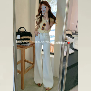 女夏薄款 高腰喇叭裤 裤 今年流行爆款 子2025新款 iez白色微喇牛仔裤