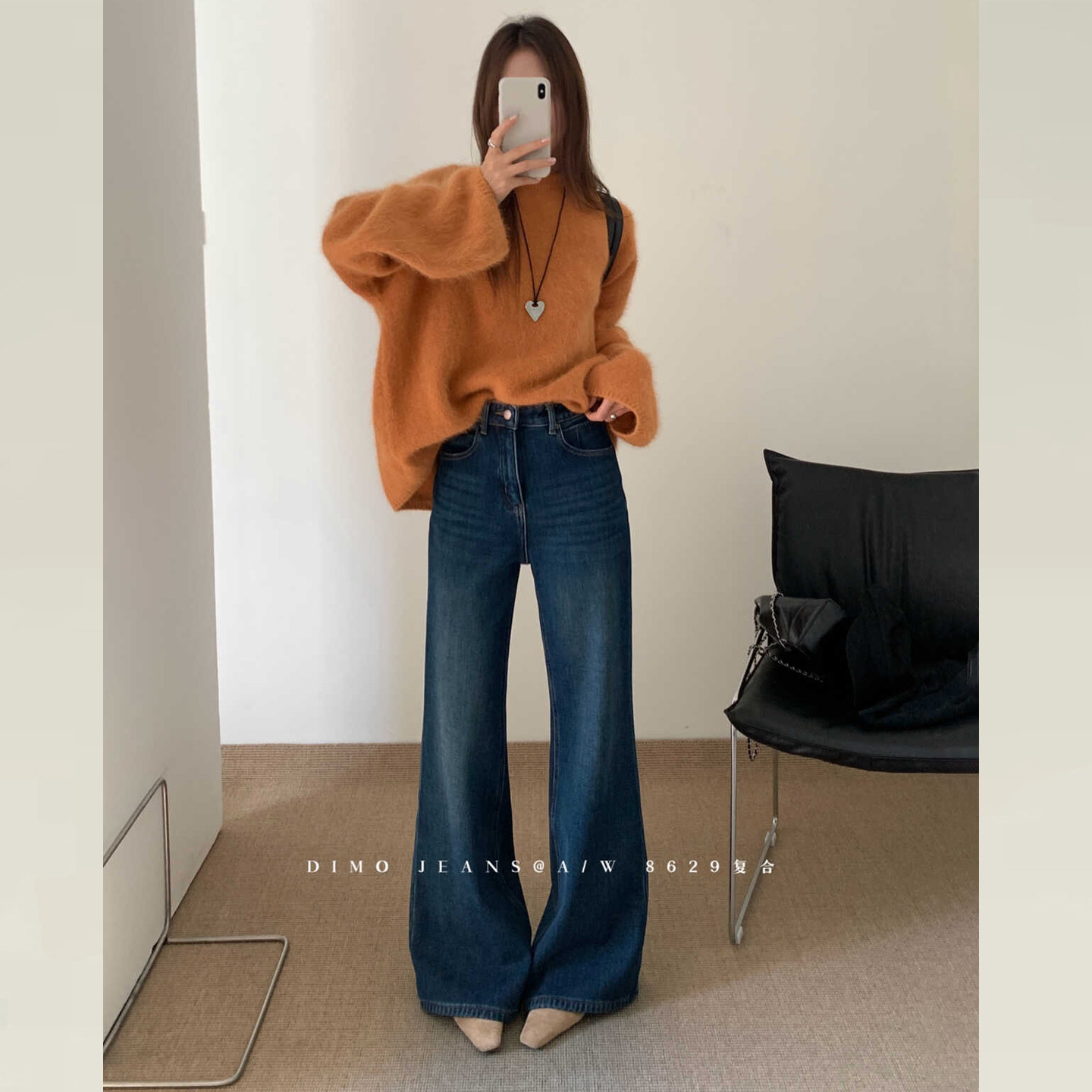 版型超好看的冬款加绒牛仔微喇裤