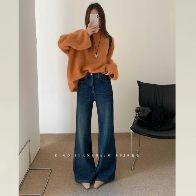 版型超好看的冬款加绒牛仔微喇裤