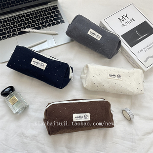 小白兔几 毛呢韩系波点笔袋ins文具大容量高颜值学生杂物收纳袋