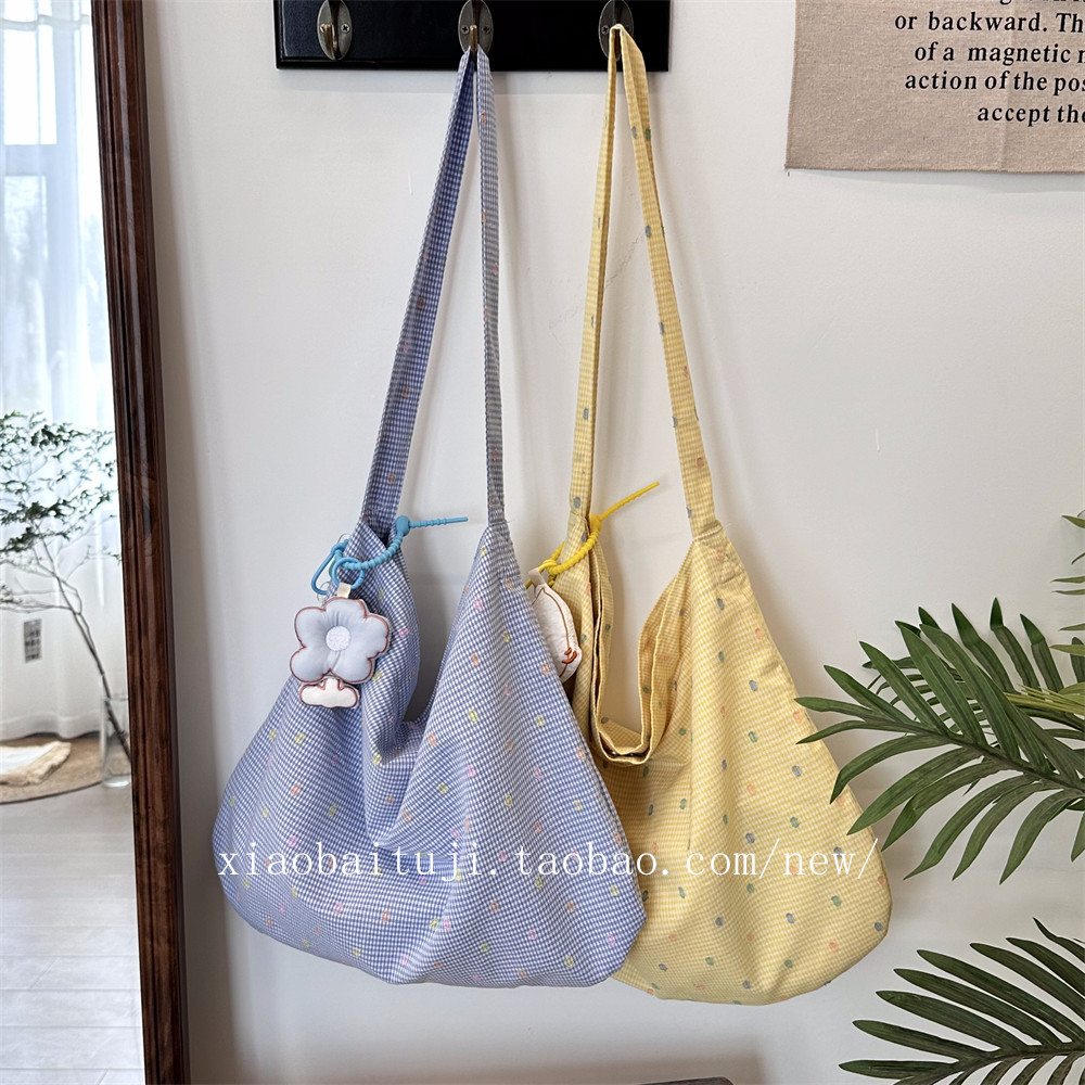 小白兔几 温柔奶黄波点夏大容量清新单肩时尚女包布袋斜挎腋下包,箱包皮具/热销女包/男包,通用款女包,淘宝优惠券,粉丝福利购,淘宝优惠卷