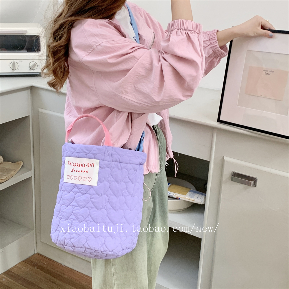 安若木兮紫色绗缝爱心手提包