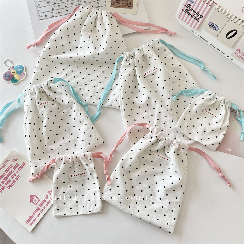 小白兔几 可爱小波点束口收纳袋化妆品随身收纳包抽绳布袋杂物袋,收纳整理,化妆包,淘宝优惠券,粉丝福利购,淘宝优惠卷