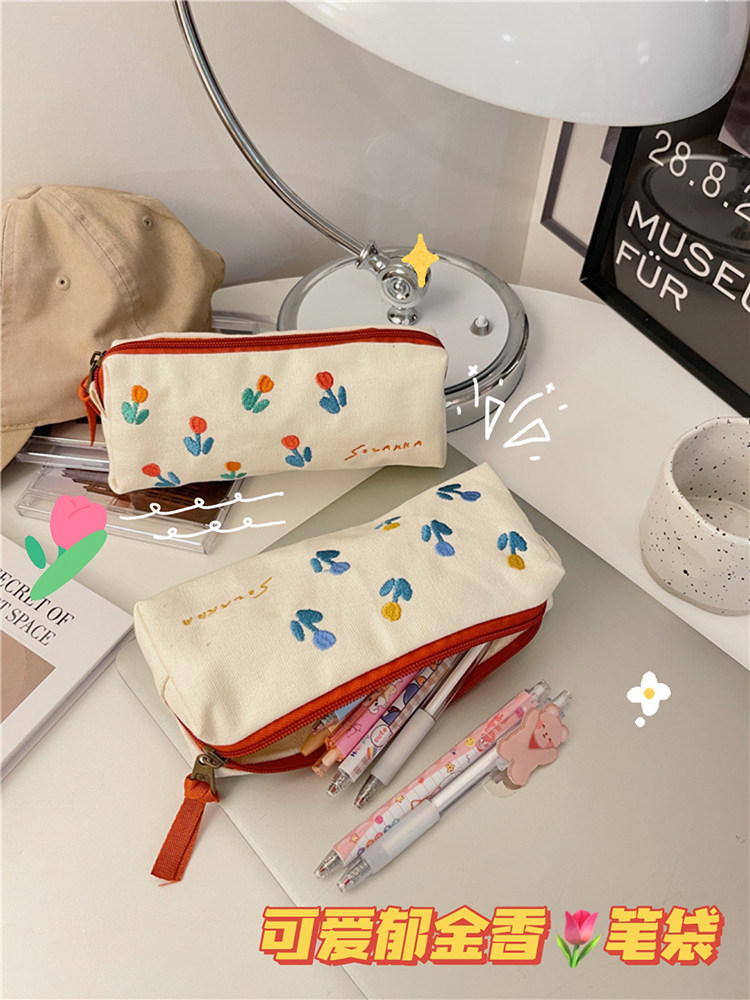 작은 흰 토끼 인 일본식 귀여운 필통 가리 하트 대용량 튤립 문구 상자 화장품 수납 가방