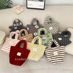 小白兔几 可爱百搭韩版ins毛绒手提包女冬季小款手提包杂物手拎包