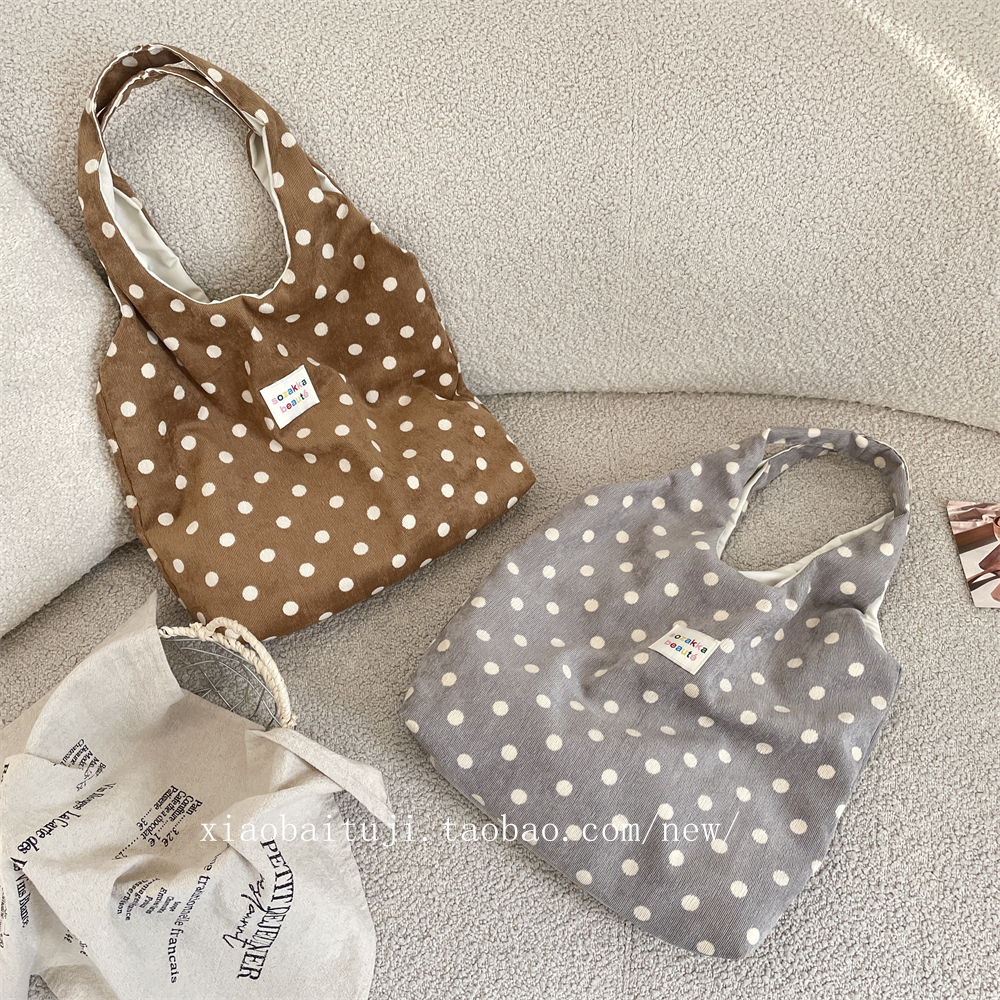 小白兔几复古波点大容量背心包学生上课手提书包帆布袋通勤单肩包