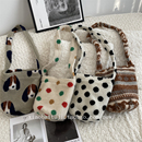 小白兔几 彩色波点毛绒羊羔毛水桶包大容量购物袋单肩斜挎腋下包