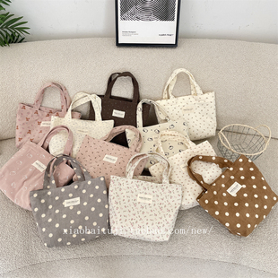 小白兔几 灯芯绒碎花手提包上班简约手提袋午餐便当包外出逛街包