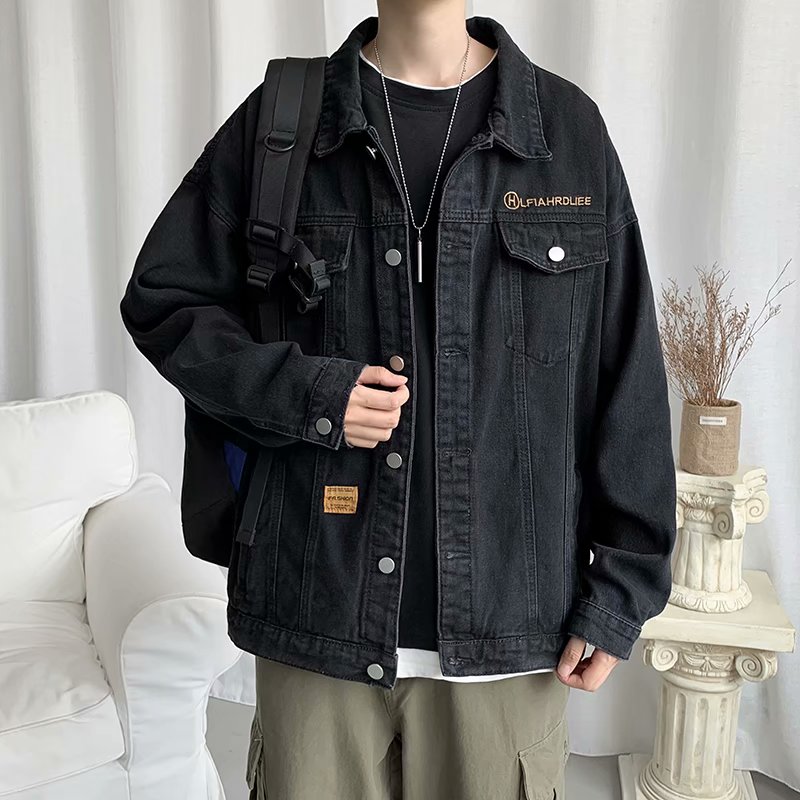 港风春季新款外套宽松韩版上衣简单百搭潮牛仔夹克男J,男装夹克,电商D202-1
