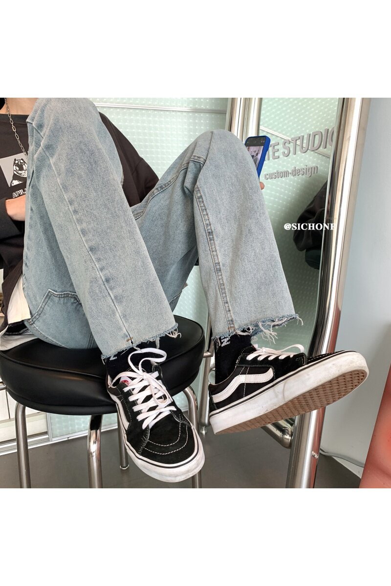 港风潮流百搭毛边牛仔裤男女夏季韩版直筒休闲裤K9013-P45,男装牛仔裤,电商D202-1
