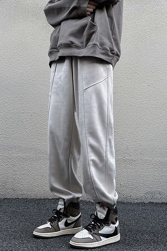 麂皮绒休闲裤子男秋冬季潮牌束脚运动卫裤哈伦裤K552/P40,男装休闲裤,电商D202-1