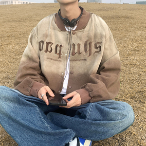 vintage美式棒球服外套男款潮牌渐变牛仔夹克男JK132/P65图片