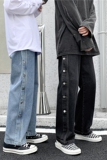 21春季牛仔裤男女港风休闲中性长裤韩版宽松直筒拖地裤K058/P45，男装牛仔裤，电商D202-1