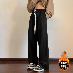 港风个性宽松休闲卫裤男冬季加绒加厚百搭运动裤K8012-P35,蓝色宽松t恤搭配什么颜色的裤子图片
