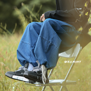 港風潮流寬松簡單百搭牛仔褲男 日系闊腿休閑褲NK451/P45圖片