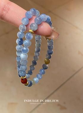 天然蓝水晶手链新中式国风复古南红手串轻奢高级感蓝晶石女款手饰