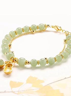 好事花生双层手链女网红新款小众高级感猫眼石叠戴手串中国风手镯