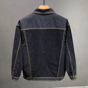 港版高端辑明线复古水洗牛仔夹克男士秋季潮牌日系工装外套男美式