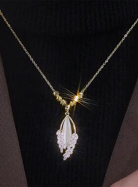 气质简约转运珠猫眼石镶钻麦穗项链女精致素款百搭小众设计锁骨链
