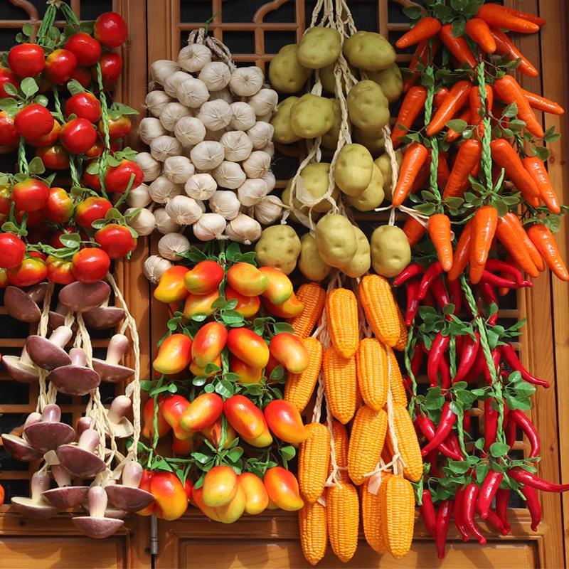 仿真蔬菜水果挂串假玉米辣椒大蒜农家乐饭店装饰品农作物模型挂件