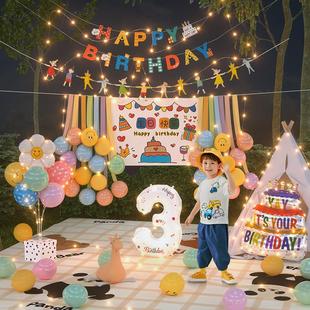户外生日装饰儿童野餐露营数字气球男女孩周岁场景布置灯串1一岁