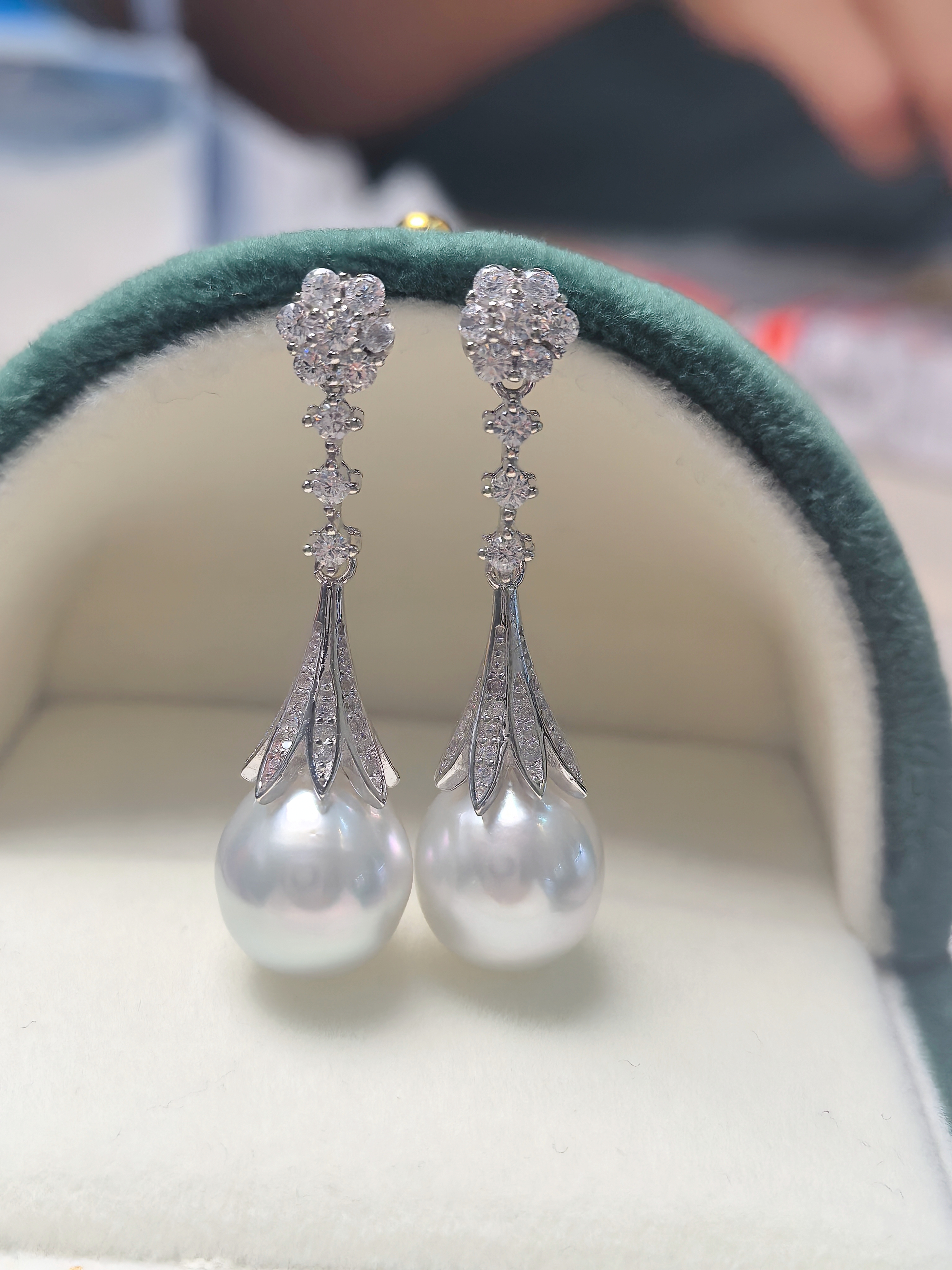 澳白海水珍珠耳环耳坠长款高级大气水滴明星同款轻奢925银镶嵌