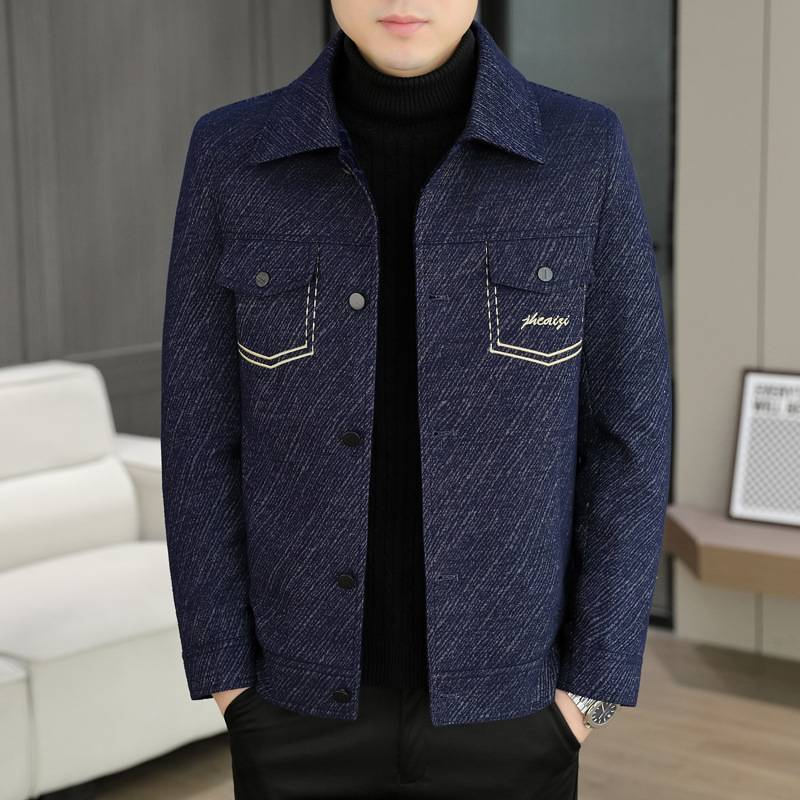 官方正品2025新款男士翻领夹克加棉加厚男士外套冬季时尚休闲保暖