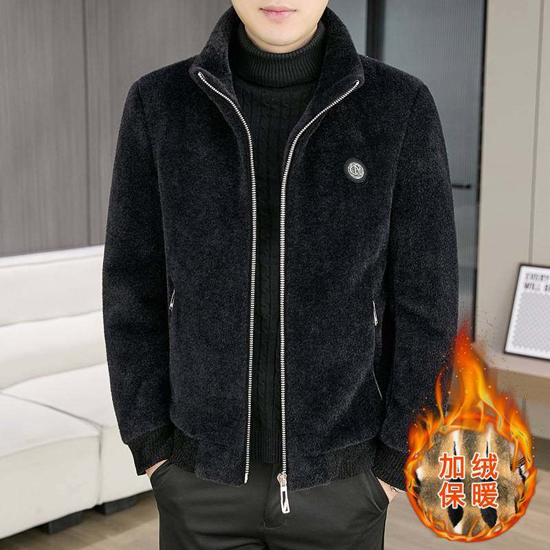 官方品牌2025新款男士立领金貂绒夹克加绒加厚外套冬季时尚休闲保
