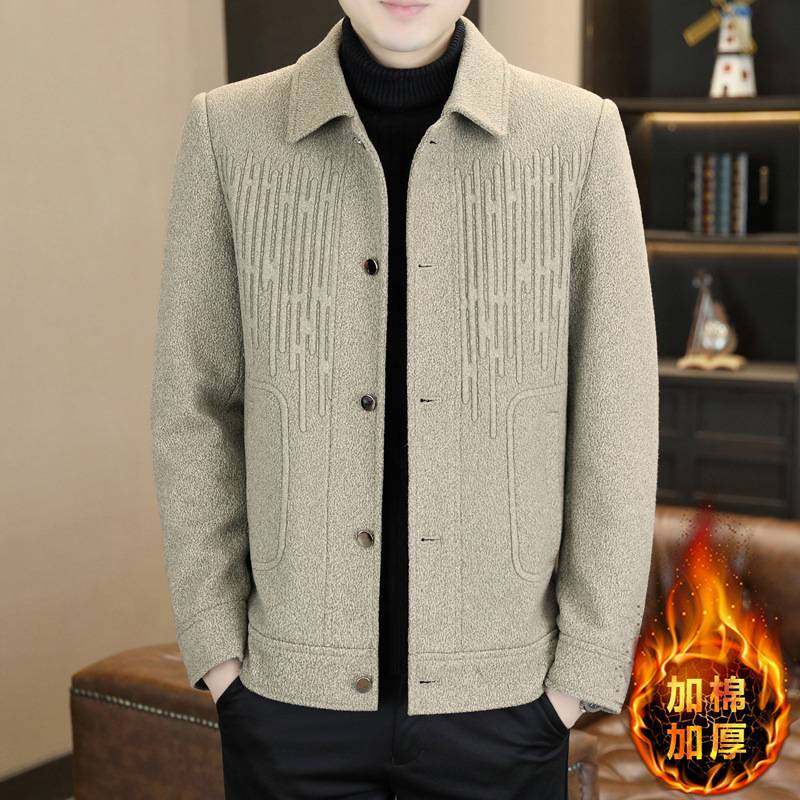 官方品牌2025新款男士翻领夹克加棉加厚男士外套冬季时尚休闲保暖