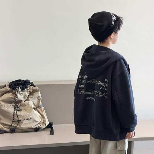 专柜品牌男童外套春秋款2026新款儿童中大童连帽卫衣开衫男孩衣服