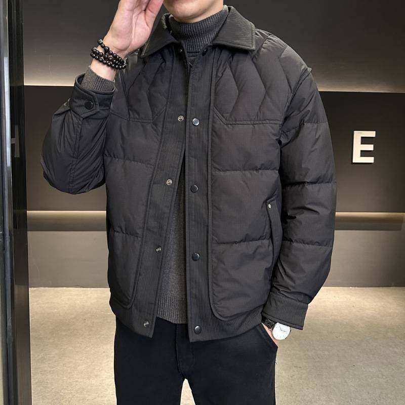 官方品牌中青年男士翻领时尚保暖羽绒服男短款冬季新款百搭白鸭绒