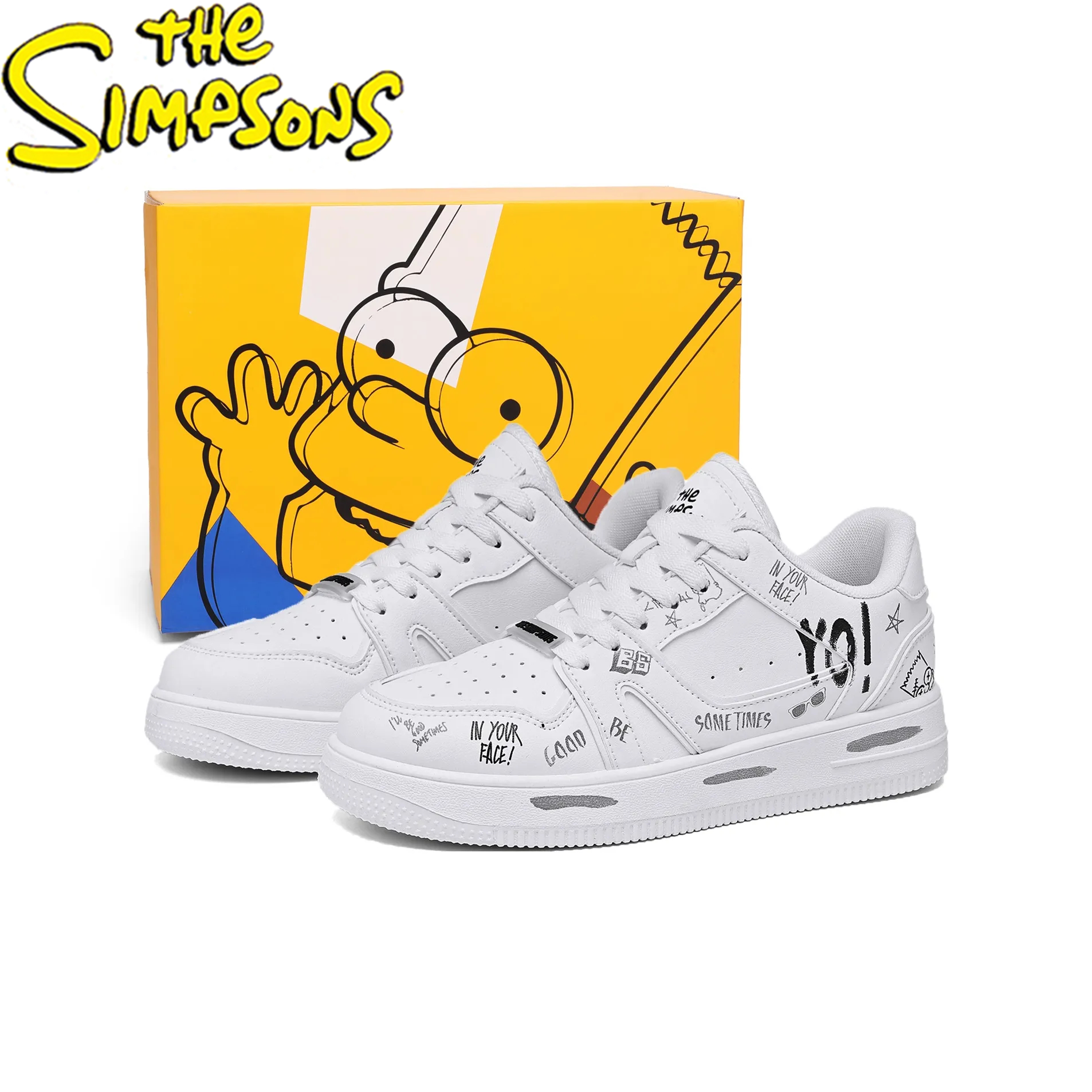 辛普森小白鞋男字母涂鸦厚底板鞋